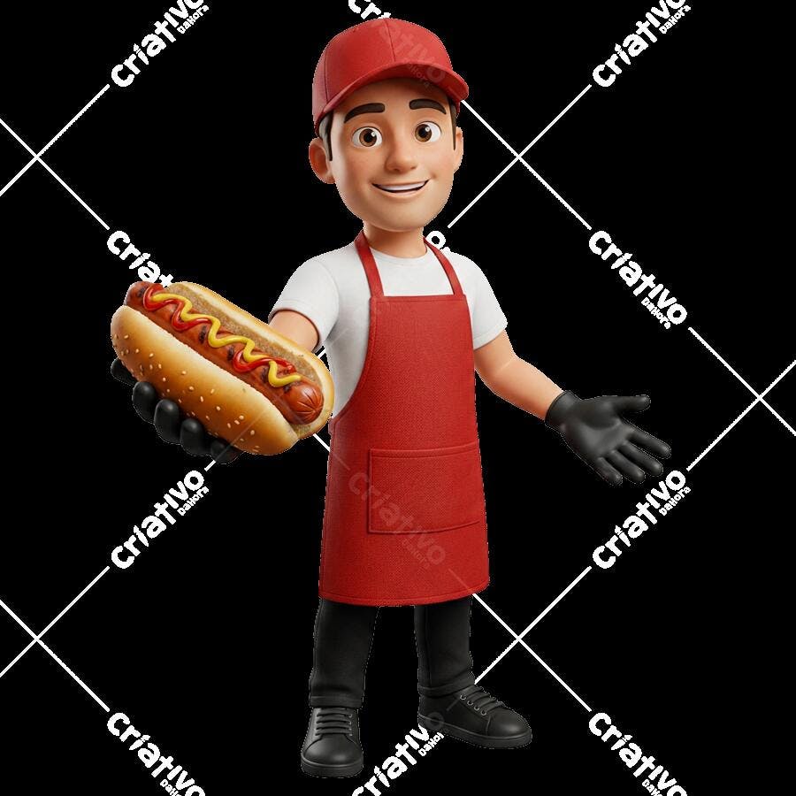 Vendedor Hot Dog 3D Personagem Caricatura Vermelho