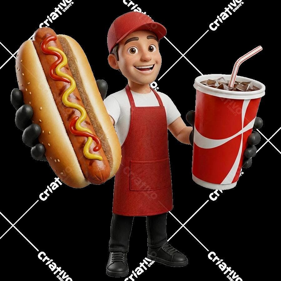 Vendedor Hot Dog Refrigerante Ilustração 3D Sorrindo