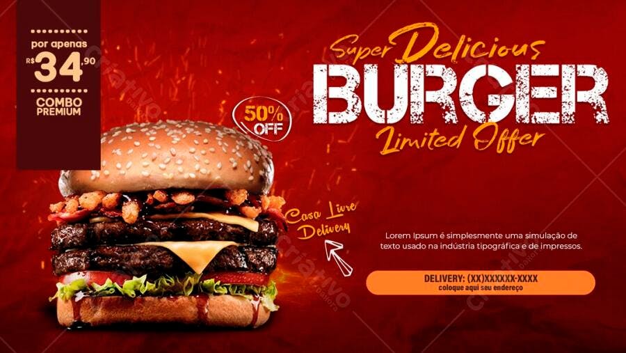 Banner Hamburgueria Super Burger Oferta PSD Editável