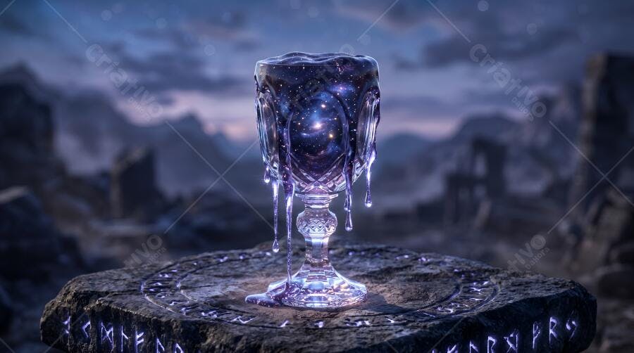 Cálice Místico Galáxia Rúnica Fantasia Noite