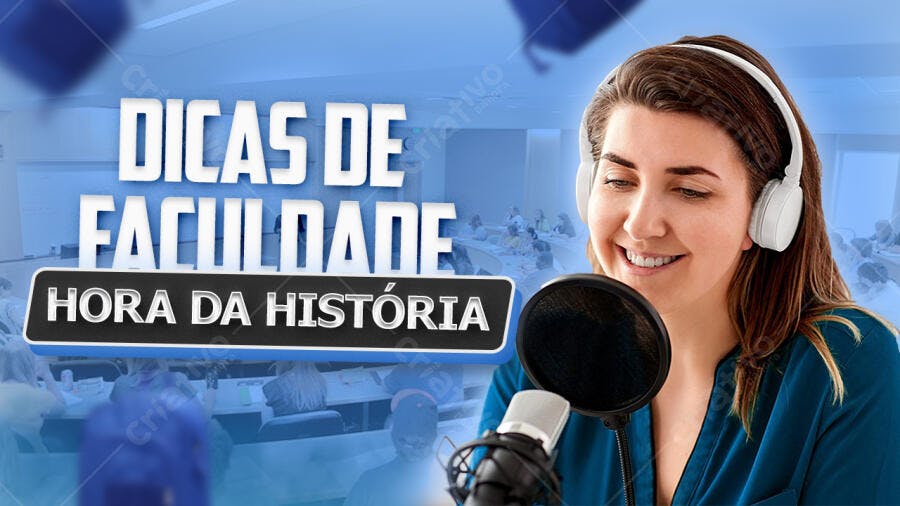 Capa Podcast Dicas Faculdades Hora da História PSD Editável