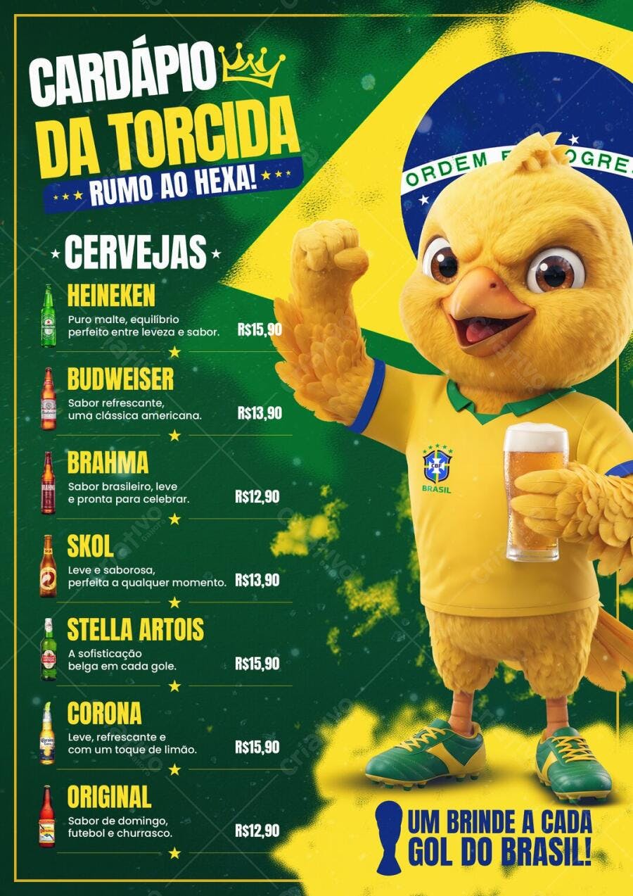 Cardápio da Torcida Copa do Mundo Bar Boteco PSD Editável