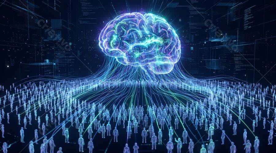 Cérebro Digital Conectado Multidão Pessoas Inteligência Artificial