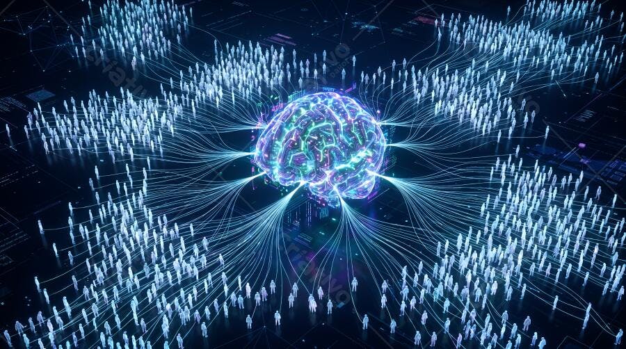 Cérebro IA Conectado Pessoas Rede Neural Inteligência Artificial