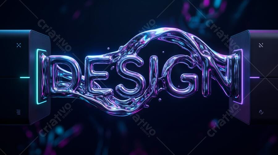 Design 3D Líquido Neon Abstrato Fundo Escuro