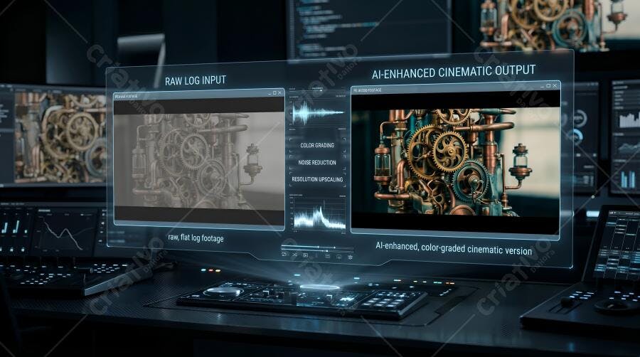 Edição de Vídeo IA Pós-Produção Cinematográfica Interface Holográfica