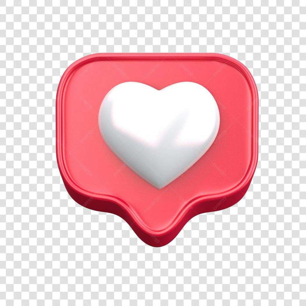 Elemento 3D Coração Like Instagram Rosa PNG Fundo Transparente