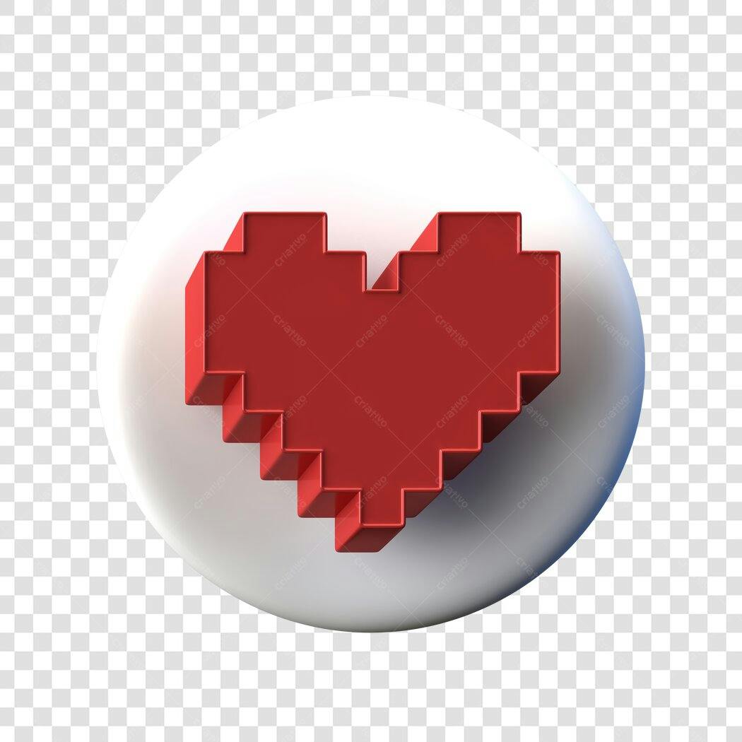 Elemento 3D Coração Pixel Vermelho Ícone PNG Fundo Transparente