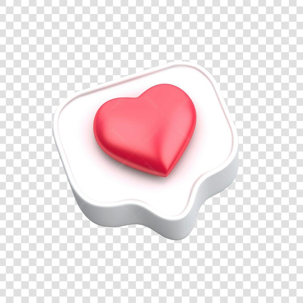Elemento 3D Coração Rosa Like Redes Sociais PNG Fundo Transparente