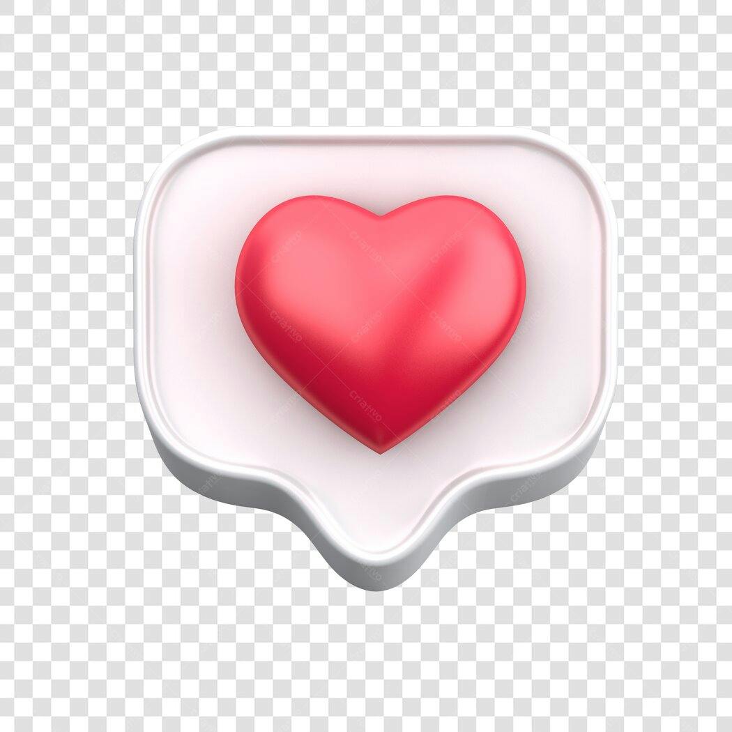 Elemento 3D Coração Vermelho Balão Curtir PNG Fundo Transparente