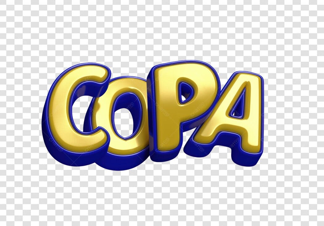 Elemento 3D Texto Copa Dourado Azul PNG Fundo Transparente