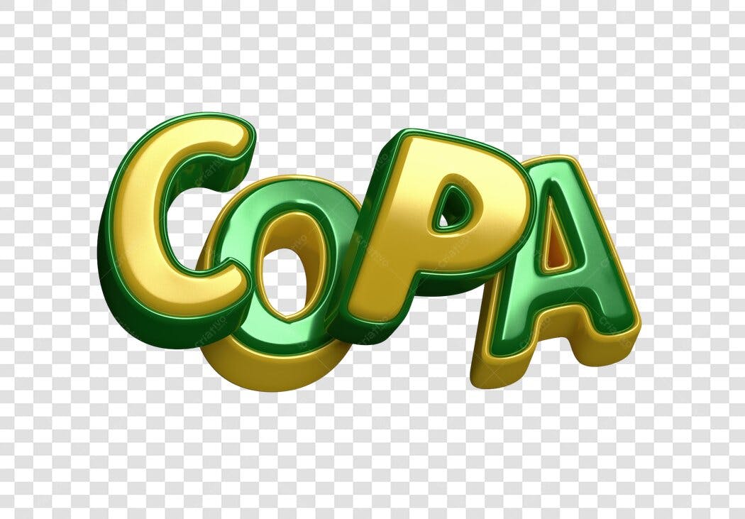 Elemento 3D Texto Copa Dourado Verde PNG Fundo Transparente