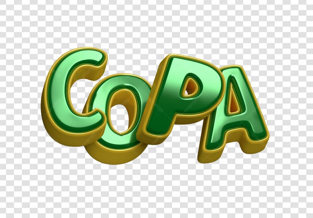 Elemento 3D Texto Copa Verde Amarelo PNG Fundo Transparente
