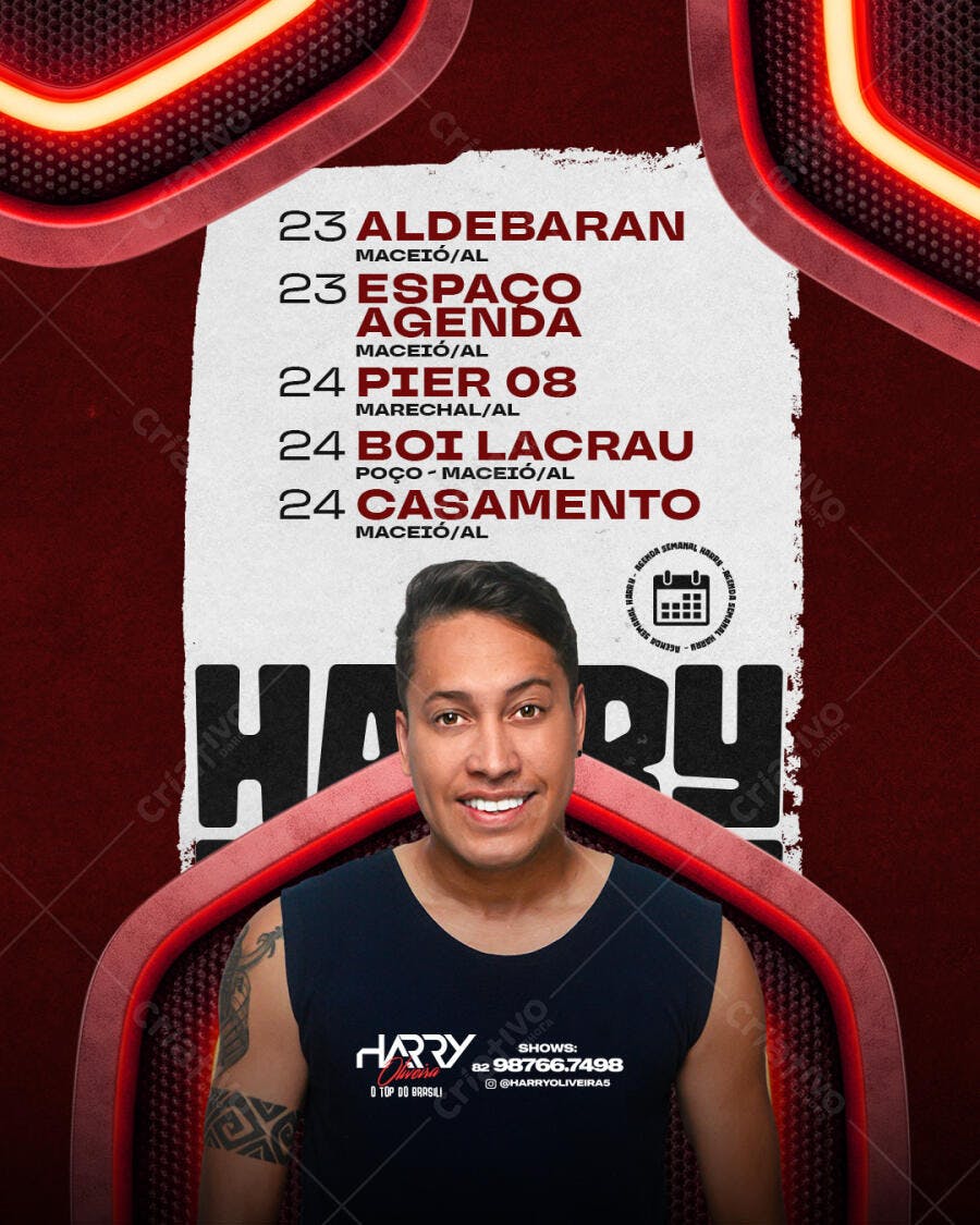 Flyer Agenda de Shows Cantor Eventos PSD Editável