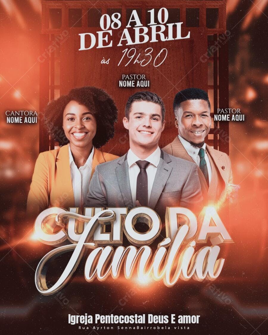 Flyer Culto da Família Igreja Evangélica PSD Editável
