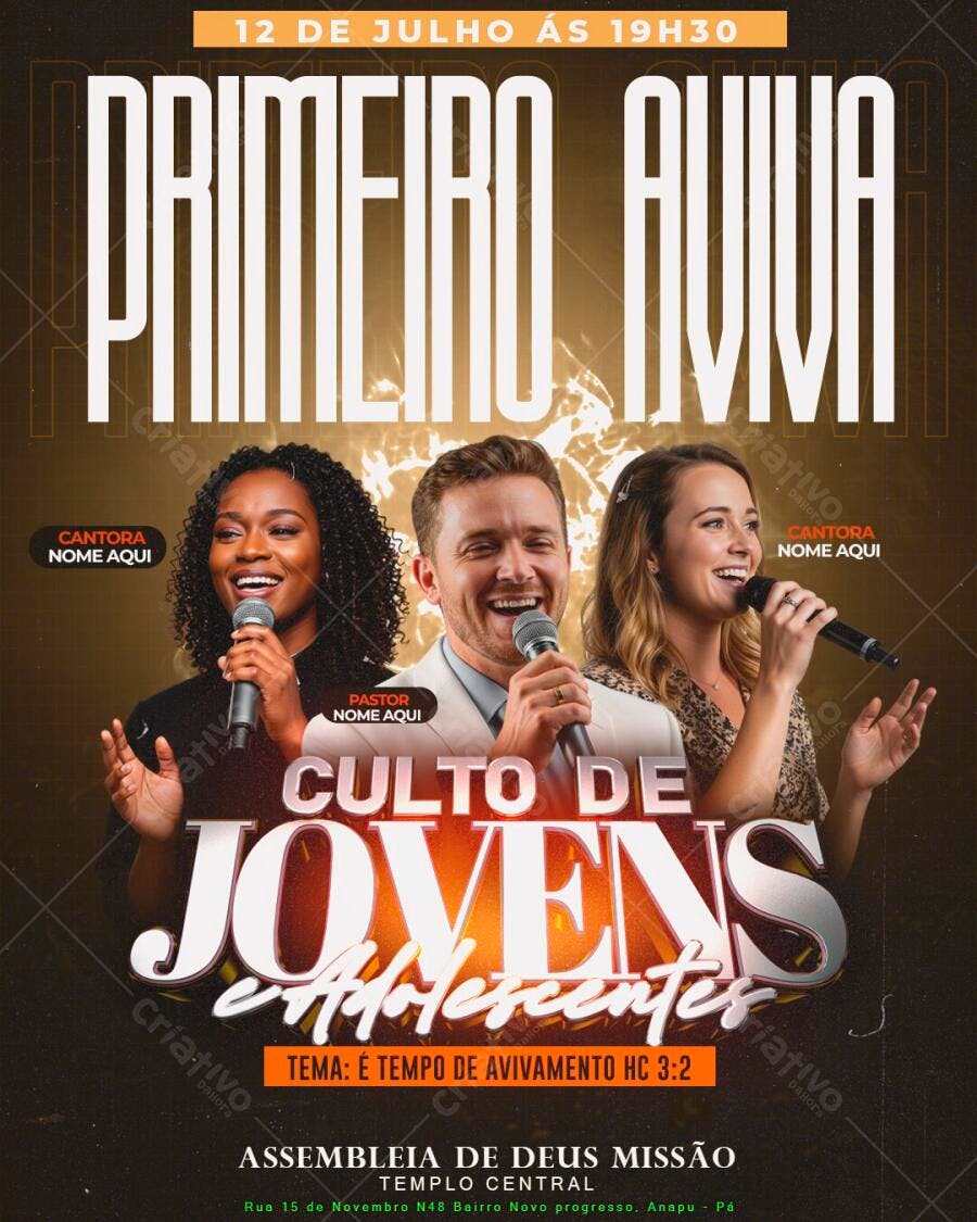 Flyer Culto de Jovens e Adolescentes Igreja PSD Editável