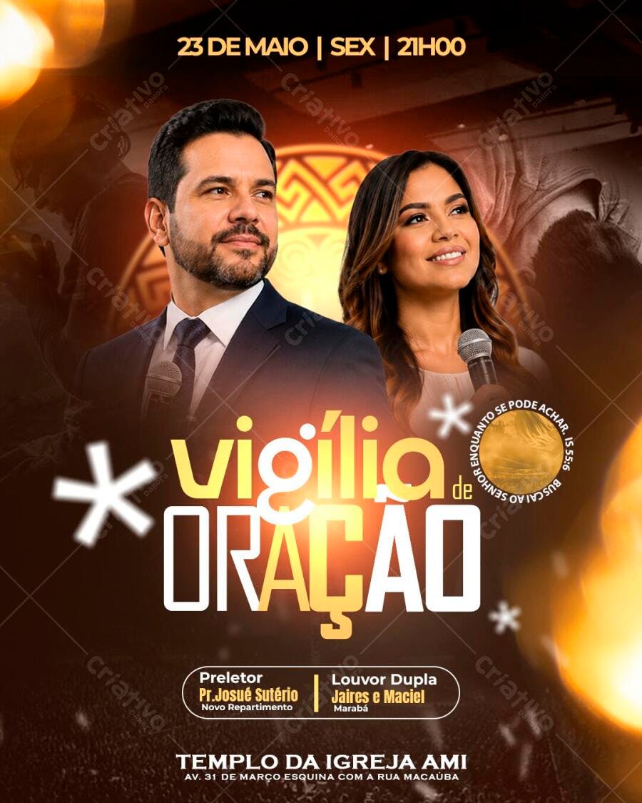 Flyer Vigília de Oração Igreja Evangélica PSD Editável