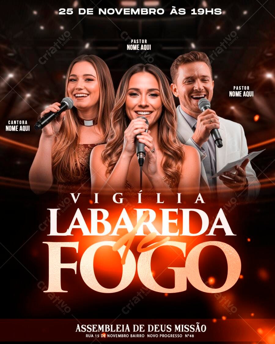 Flyer Vigília Labareda de Fogo Igreja PSD Editável