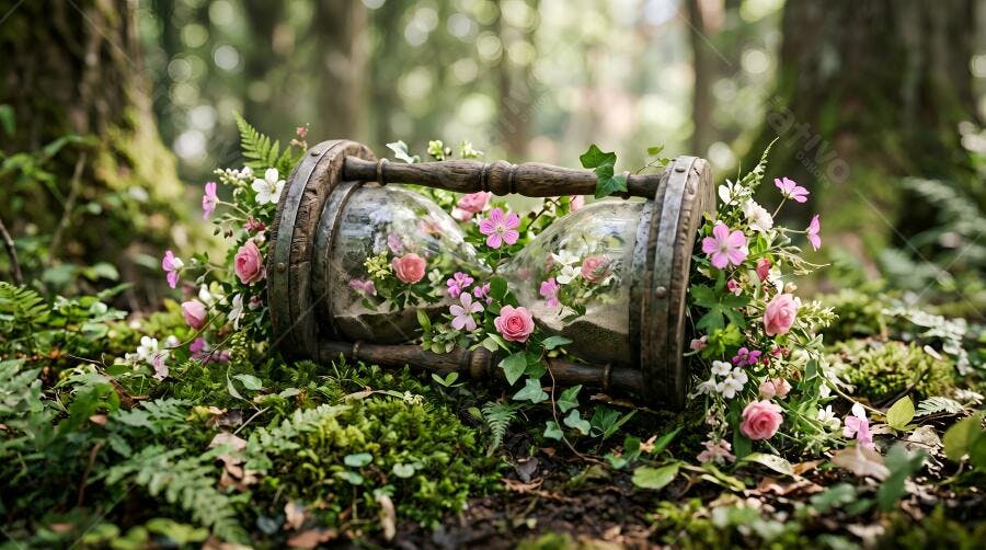 Foto Ampulheta Antiga Flores Rosas Natureza Floresta