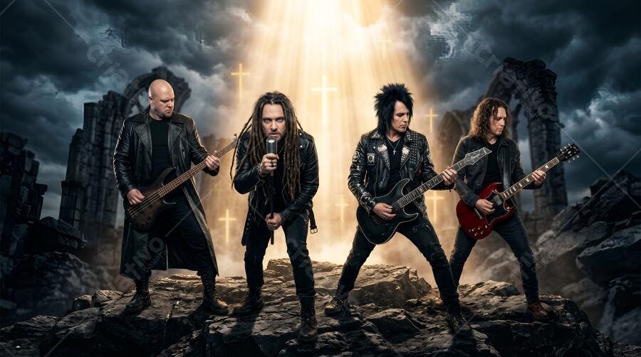 Foto Banda Rock Metal Gótico Palco Ruínas Apocalíptico