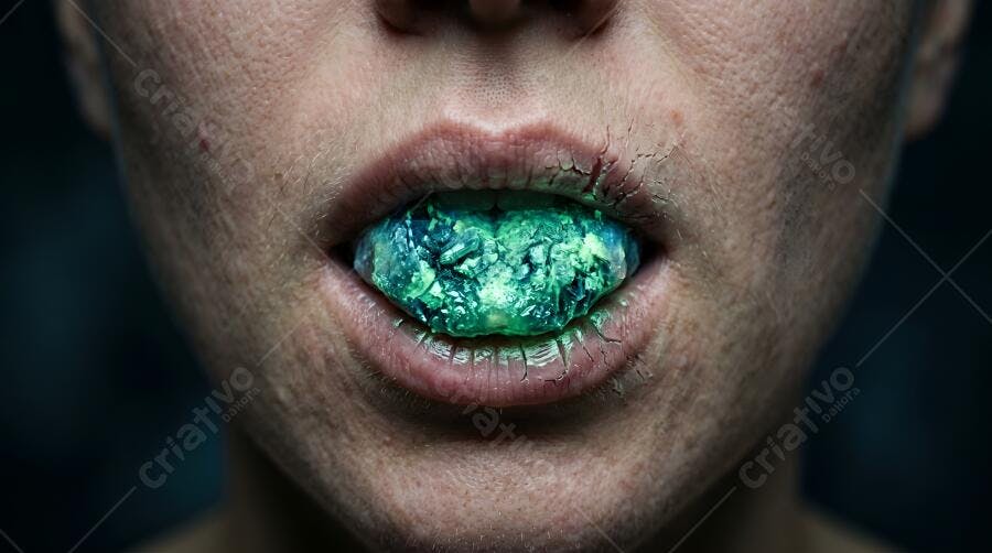 Foto Boca com Pedra Verde Esmeralda Brilhante Escuro