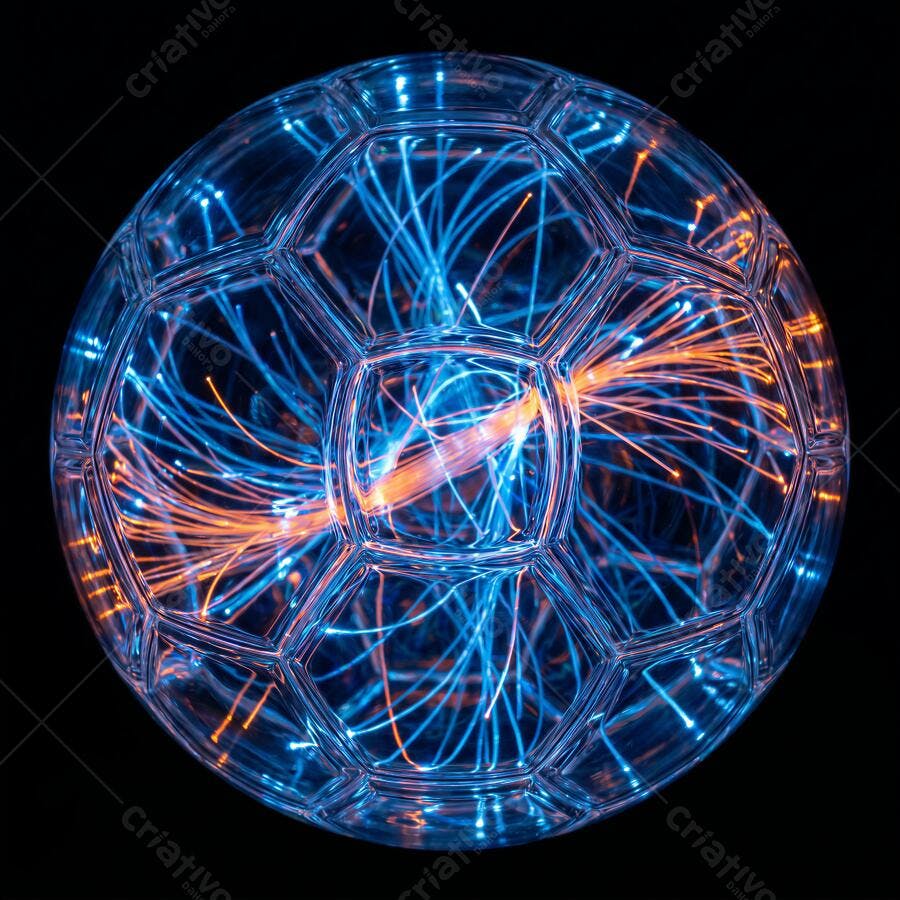 Foto Bola de Futebol Iluminada Fibras Ópticas Azul Laranja