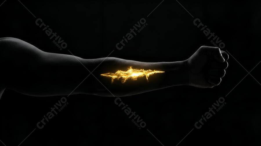 Foto Braço Masculino Silhueta Energia Pulso Dourado Fundo Escuro