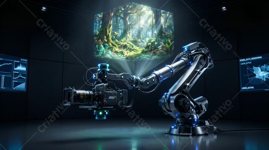 Foto Braço Robótico Câmera Profissional Estúdio Produção Virtual