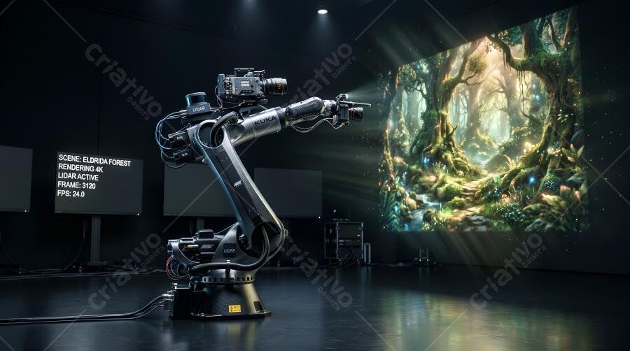 Foto Braço Robótico Projetando Floresta Mágica Realidade Virtual