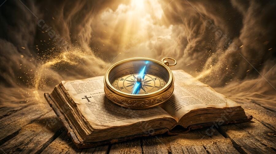 Foto Bússola Antiga Livro Aberto Conceito Espiritualidade