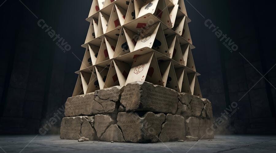 Foto Castelo de Cartas Frágil Sobre Base de Pedra Rachada