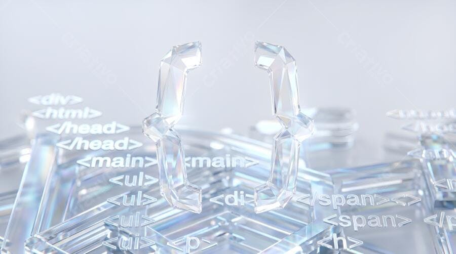 Foto Chaves de Código HTML Cristal 3D Abstrato Tecnologia