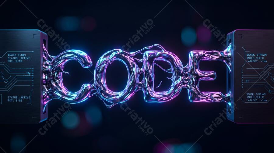 Foto Código Programação 3D Neon Abstrato Tecnologia Digital