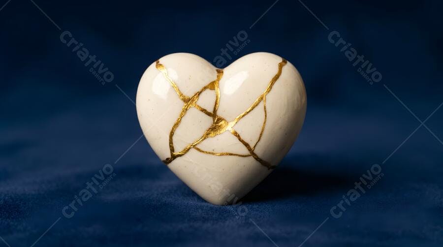 Foto Coração Kintsugi Dourado Fundo Azul Escuro