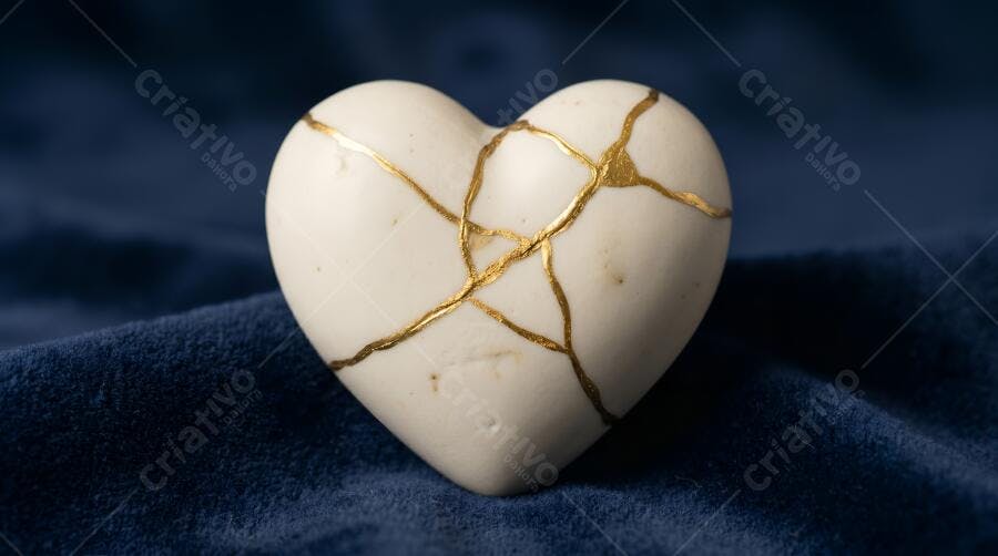 Foto Coração Kintsugi Dourado Fundo Azul Escuro