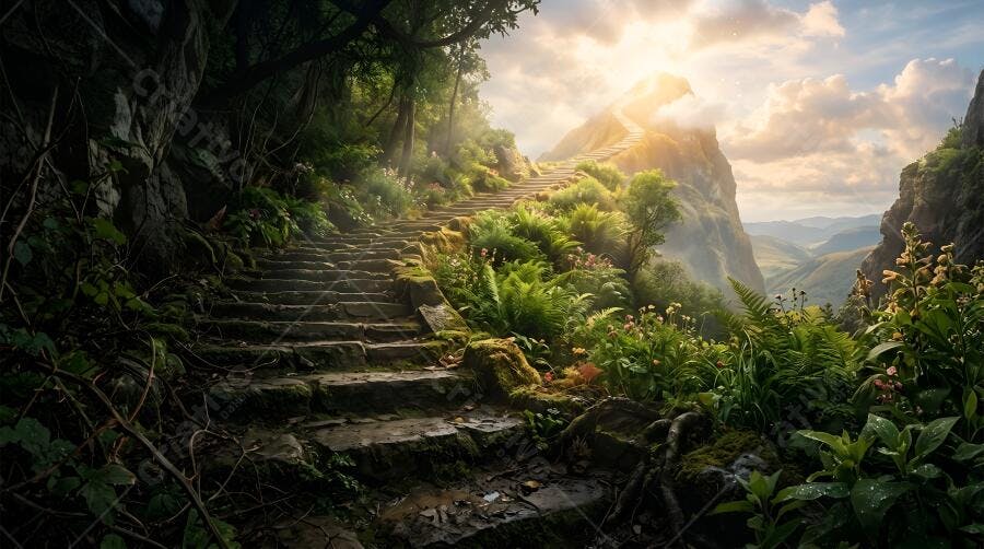Foto Escadaria de Pedra Natureza Exuberante Montanha Ensolarada