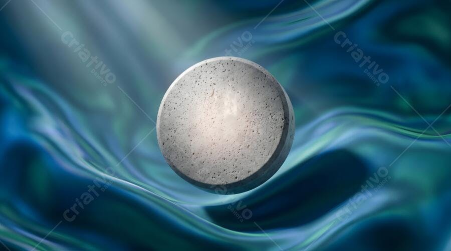 Foto Esfera Concreta Flutuando Fundo Abstrato Ondas Azuis