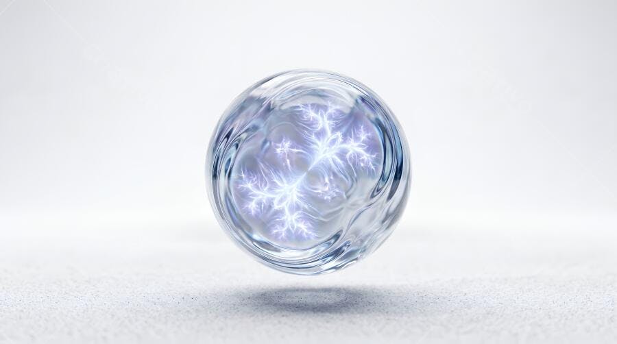 Foto Esfera de Vidro com Raios Elétricos Flutuando Fundo Branco