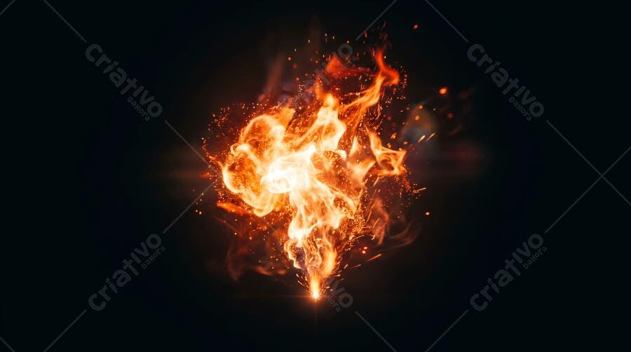 Foto Explosão de Fogo Chamas Faíscas Fundo Preto Escuro