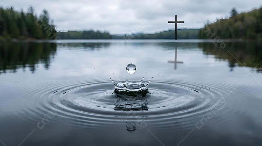 Foto Gota de Água Caindo Lago Cruz Reflexo Espiritual