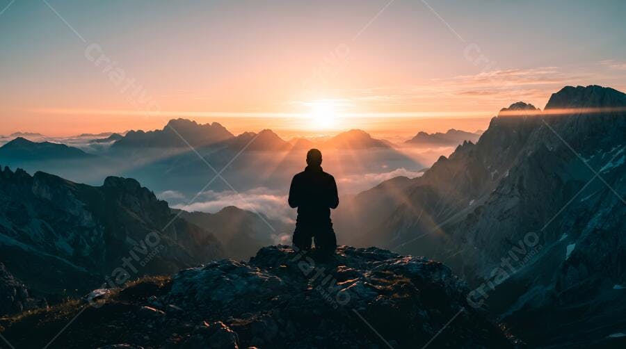 Foto Homem Contemplando Nascer do Sol Montanhas Natureza