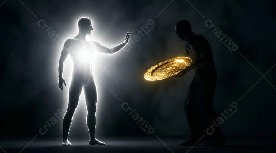 Foto Homem Iluminado Recusando Oferta Obscura Espiritual