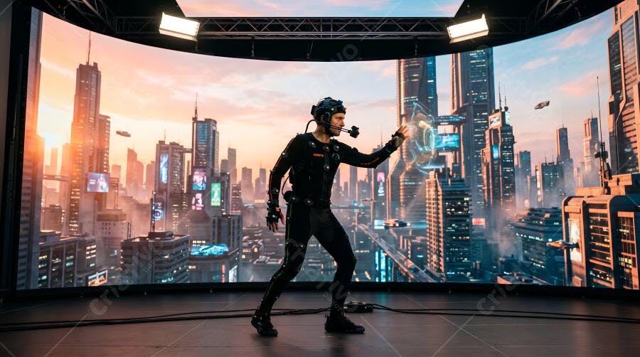 Foto Homem Terno Captura Movimento Realidade Virtual Estúdio