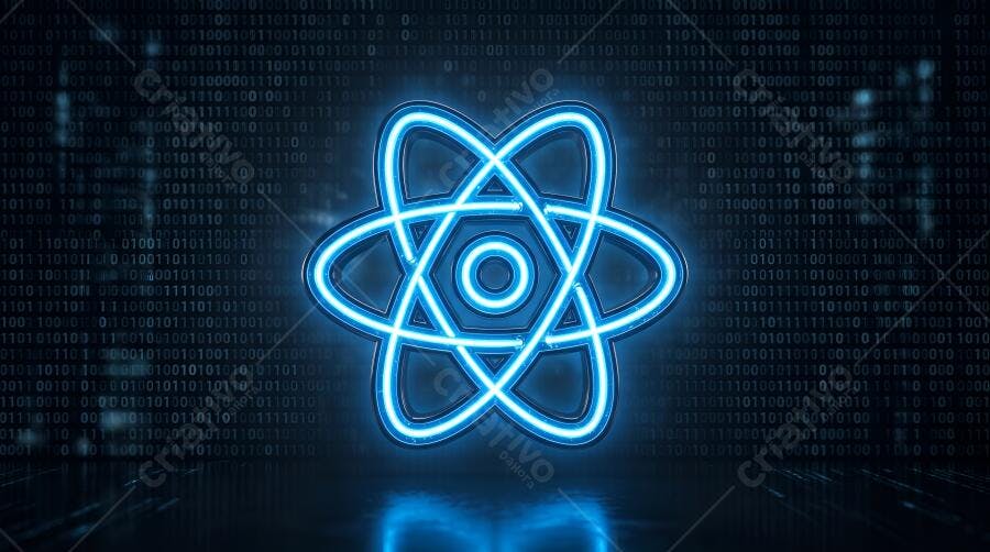 Foto Ícone React JS Neon Azul Fundo Código Binário
