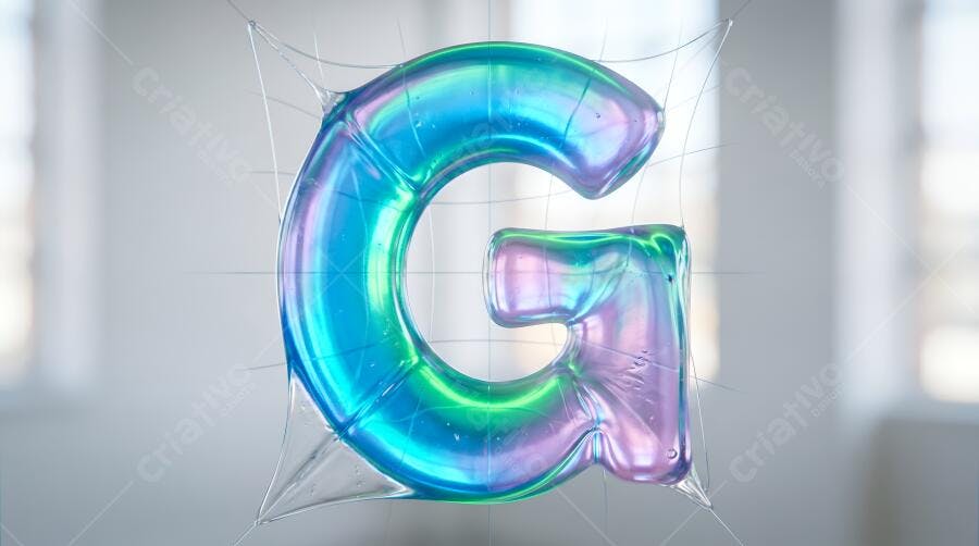 Foto Letra G Balão Holográfico Azul Rosa Fundo Claro