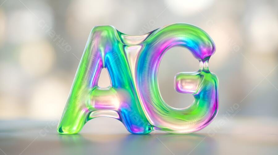 Foto Letras AG Líquido Holográfico Brilhante Fundo Desfocado