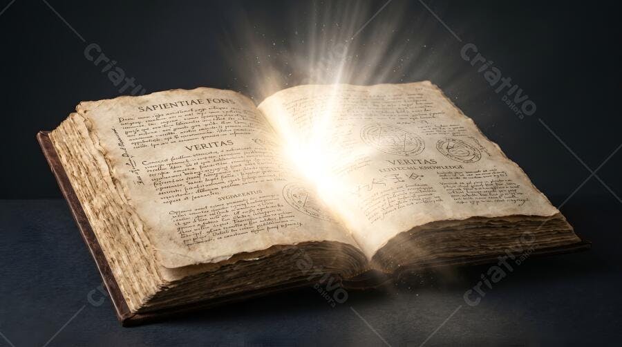 Foto Livro Antigo Aberto Brilhando Luz Mágica Conhecimento