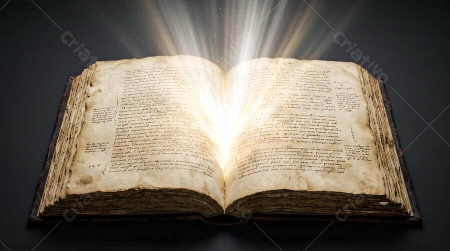 Foto Livro Antigo Aberto Brilhando Luz Mágica Conhecimento