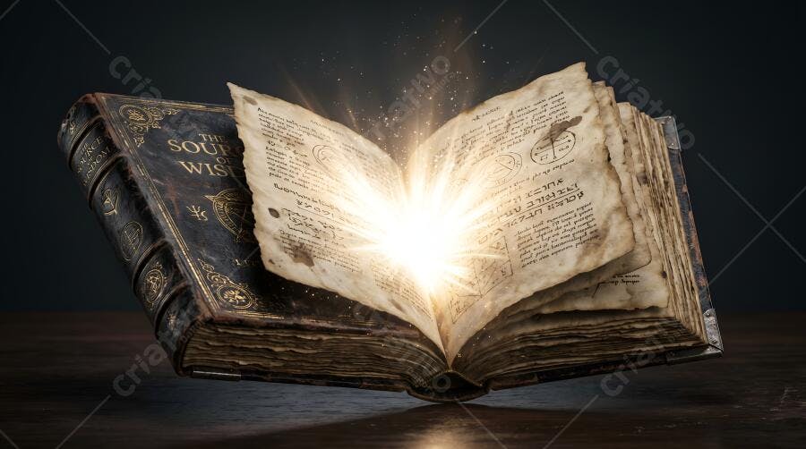 Foto Livro Antigo Aberto Brilhando Magia Conhecimento
