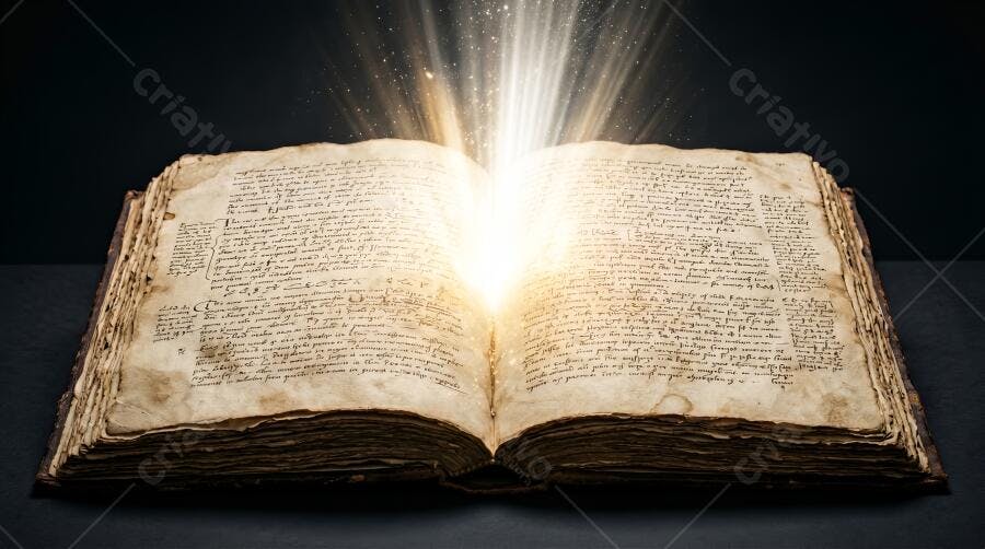 Foto Livro Antigo Aberto Brilhando Magia Conhecimento